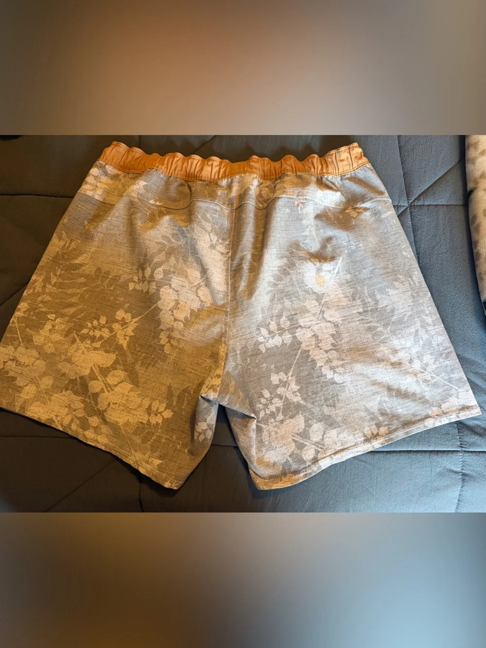 Vuori Swim Trunk (Unlined) Grey Floral with Light Gold Accents